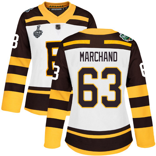 Adidas Bruins #63 Brad Marchand White Authentic 2019 Winter Classic Stanley Cup Final Bound Women's Stitched NHL Jersey